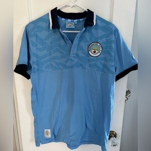Official Manchester City Football Soccer Polo Collared Shirt Light Blue Medium